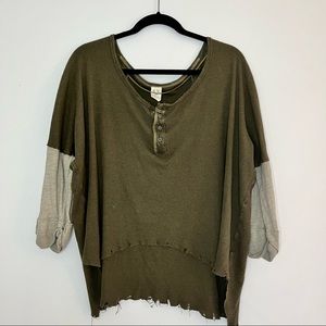 Free People Distressed 3/4 Sleeve Top